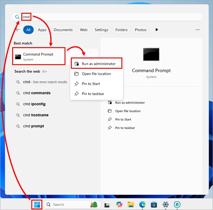اجرای Command Prompt با دسترسی Administrator برای بررسی سرور آپدیت ESET