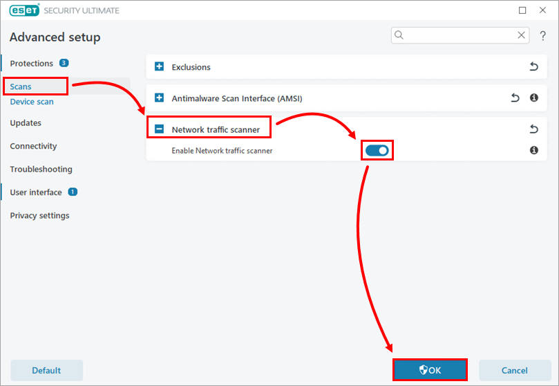 فعال یا غیرفعال کردن Network traffic scanner در ESET