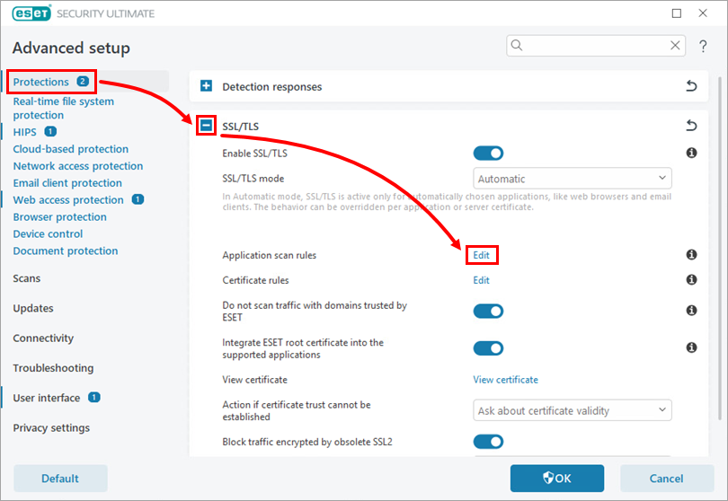 ورود به Application scan rules در ESET