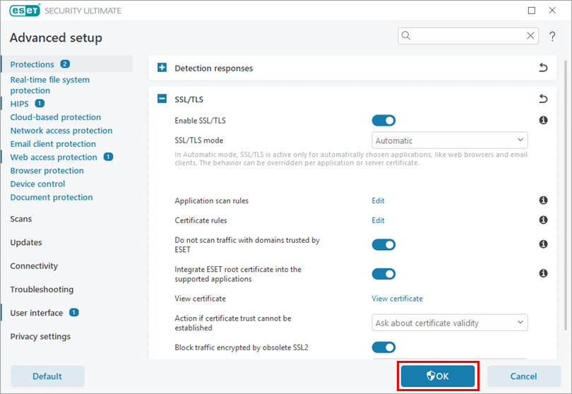 ذخیره Application scan rules در تنظیمات SSL TLS ایست
