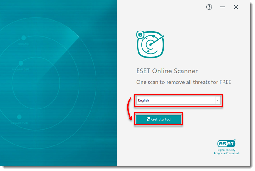 انتخاب زبان و شروع نصب ESET Online Scanner