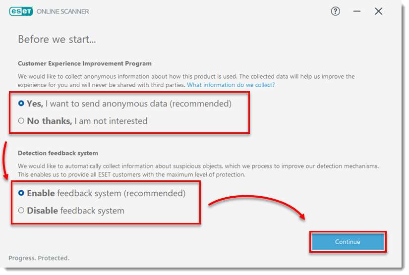تنظیم تجربه مشتری و بازخورد شناسایی تهدید در ESET Online Scanner