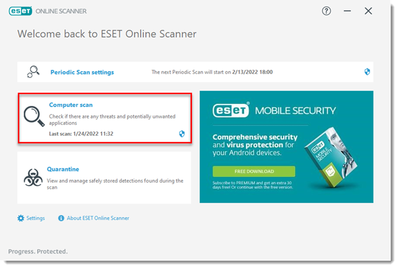 گزینه Computer scan در ESET Online Scanner