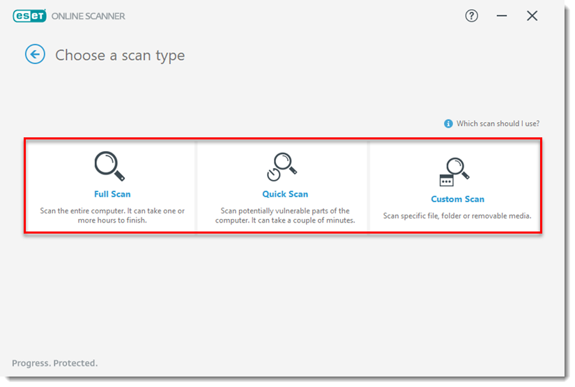 انتخاب نوع اسکن در ESET Online Scanner