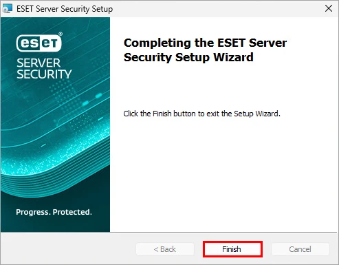 پایان موفق نصب ESET Server Security و دکمه Finish