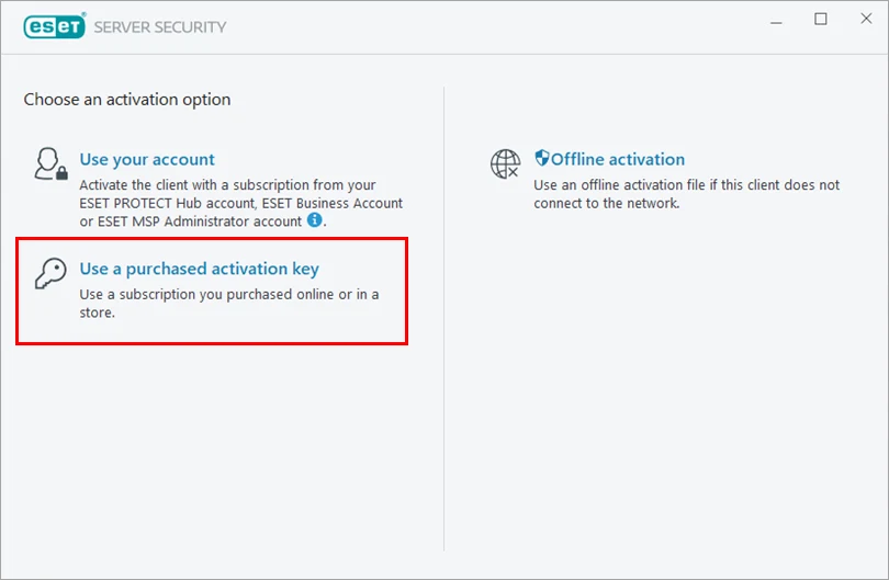 انتخاب Use a purchased activation key در ESET Server Security