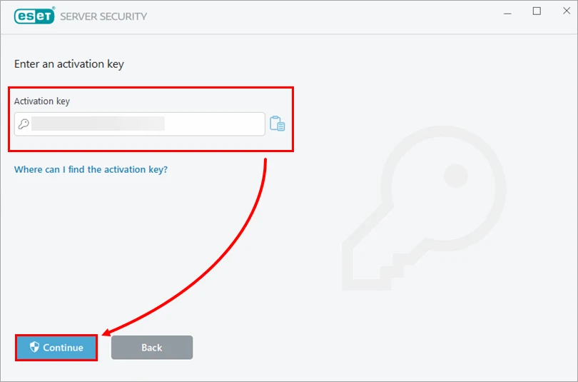 وارد کردن License Key برای فعال سازی ESET Server Security